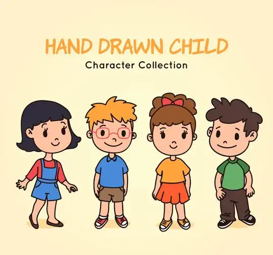 4款可爱儿童设计矢量素材_矢量人物_懒人图库