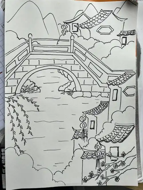 "水乡小镇 家乡""江南"主题绘画作业