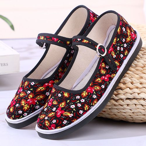 新款老北京纯手工布鞋女花布鞋40到50岁老式大方口浅口单鞋中老年