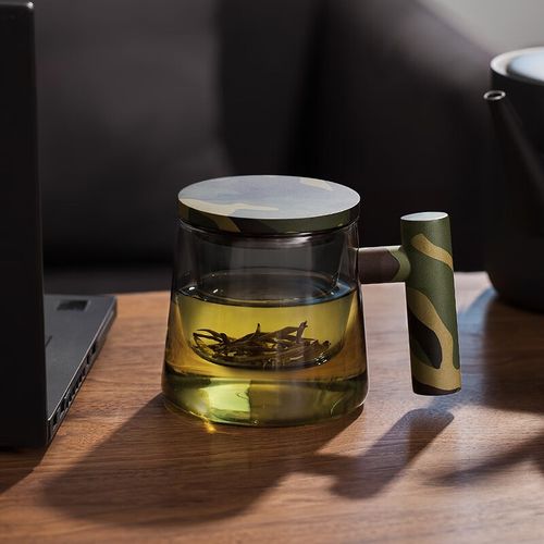 景德镇(jdz)茶水分离杯子大容量男士玻璃过滤茶杯设计感办公喝茶杯 青