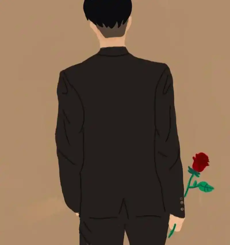 头像插画/男生背影 男生头像背影西装  总有人拿着花匆匆去见你