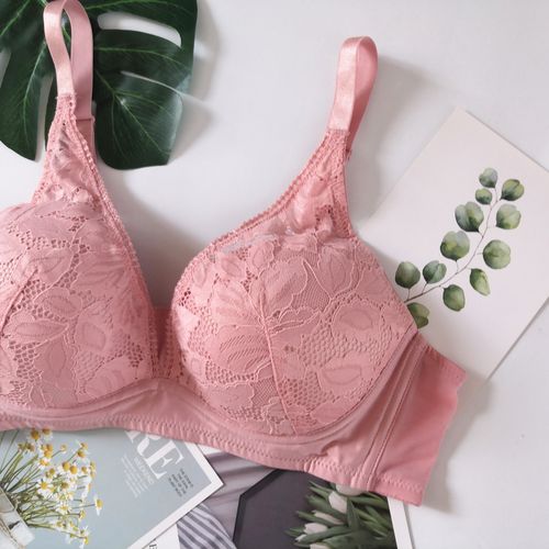 新款外贸豆沙色蕾丝网奢华性感聚拢上托侧收文胸