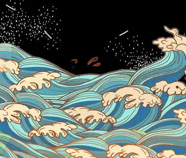 中国风国潮插画海浪波浪背景装饰浪花图案元素2000x2000psd模版下载