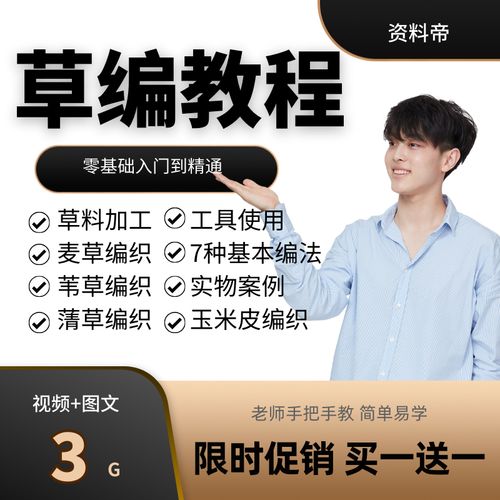 草编视频教程叶棕编技法柳编全套技术教学简单手工编法玉米皮动物