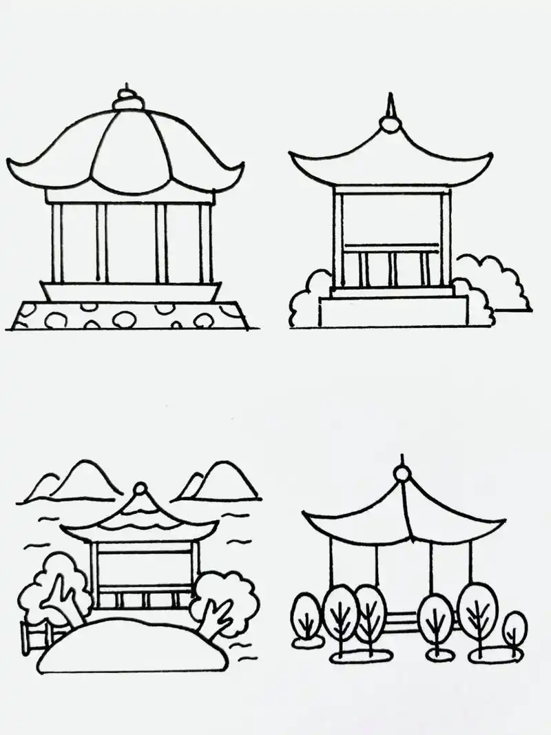 【简笔画】亭子75 分享一组建筑类简笔画 还喜欢什么,大家留言给我