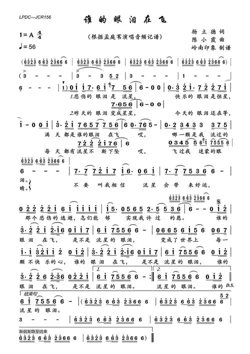 《谁的眼泪在飞》歌词简谱