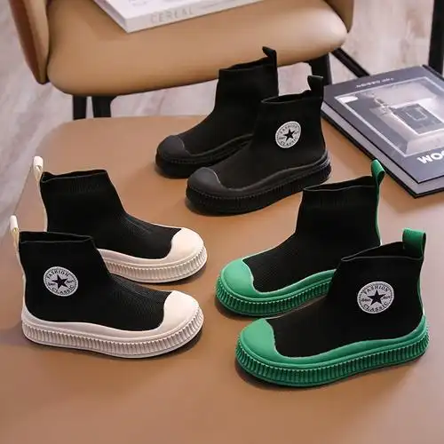 鞋2023春秋季子男童靴子女童透气马丁靴女孩袜靴潮新款儿童袜子鞋