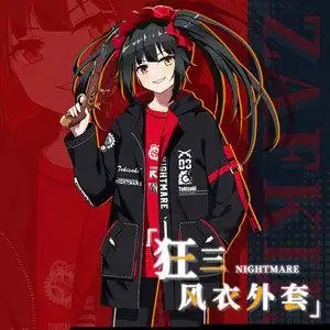 狂三约会大作战动漫周边中长款黑色连帽风衣套装二次元风衣秋冬款
