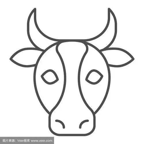 牛,牛头细线的图标.农场动物的脸剪影,看着你.