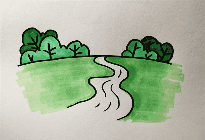 小河简笔画图片 小河怎么画 - 风景简笔画 - 老师板报网