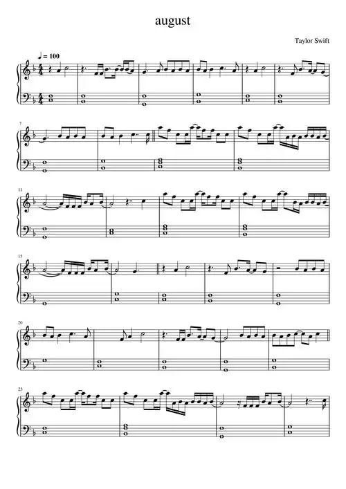 taylorswiftaugusttaylorswift钢琴谱