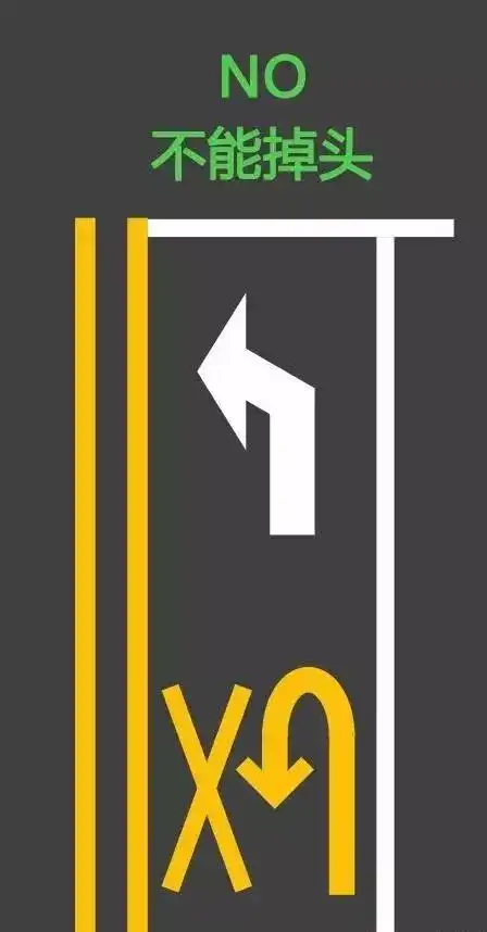 车道上有禁止掉头标线的路段不能掉头"禁止左转"标志明确告诉我们