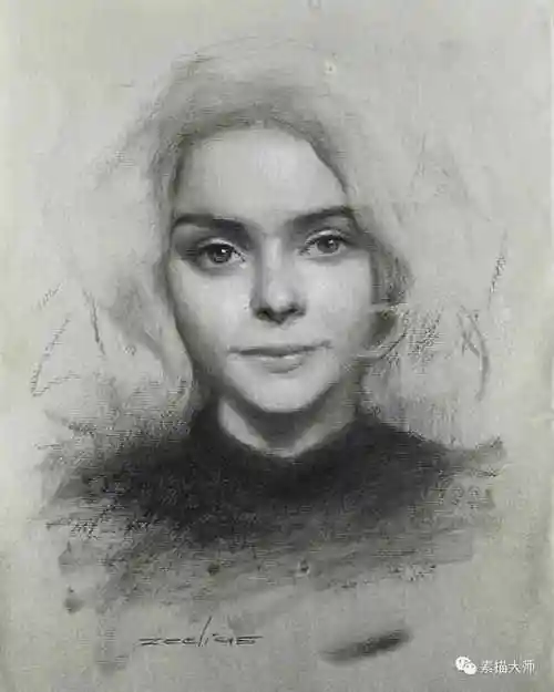 优秀的炭笔肖像素描秘鲁女画家埃利亚斯作品