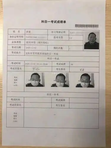 去年12月2日,他参加驾考科目一考试,只考了一次,以98分的高分顺利通过