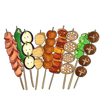 彩色卡通手绘烤串烧烤食物素材原创插画海报