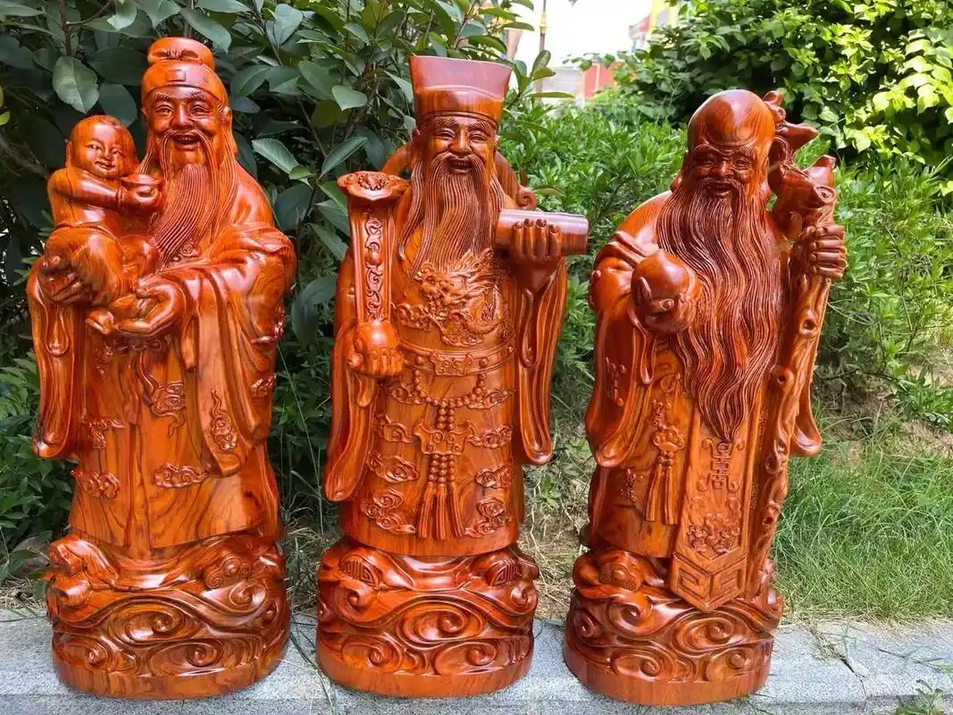 花梨木雕三星高照工艺品红木福禄寿摆件家 - 抖音