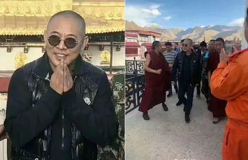 李连杰现身西藏拜佛光头驼背苍老憔悴完全认不出来