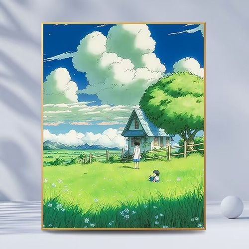 小清新装饰画宫崎峻的动漫世界挂画乡村田园风景画卧室客厅挂画
