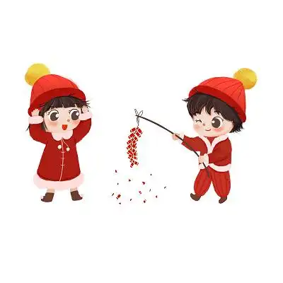 新年素材红色卡通手绘爆竹鞭炮新年元素png素材水彩礼花元素鞭炮元宝