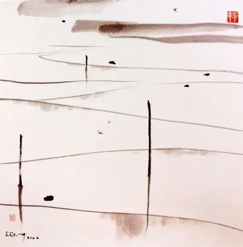 求吴冠中水墨画《水田》高清图