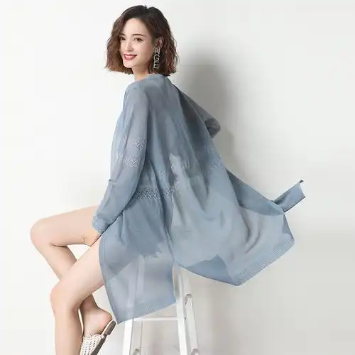 冰丝防晒衣外套中长款夏季女士薄款针织开衫外披风配裙子外搭披肩