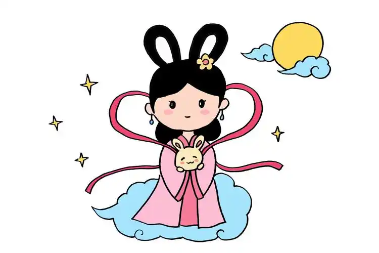 中秋节学画嫦娥和玉兔简笔画简单又漂亮家长可收藏备用