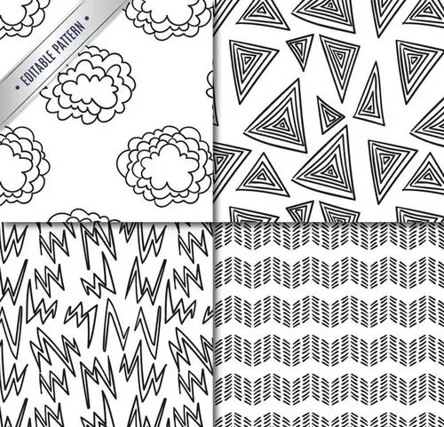 4款黑白线条无缝背景矢量素材