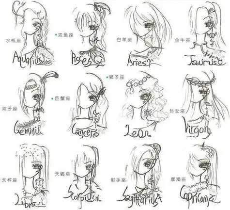 12星座简笔画12星座简笔画卡通少女