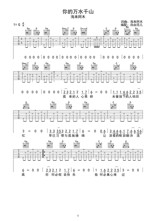 海来阿木你的万水千山吉他谱