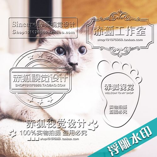 淘宝店铺水晶浮雕半透明不遮挡图片水印设计简洁防盗图章水印制作