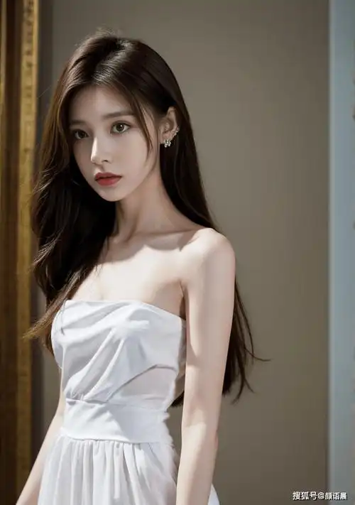 美女壁纸,美丽的网红小姐姐身穿白色无肩带连衣裙实在是清新脱俗_灰色