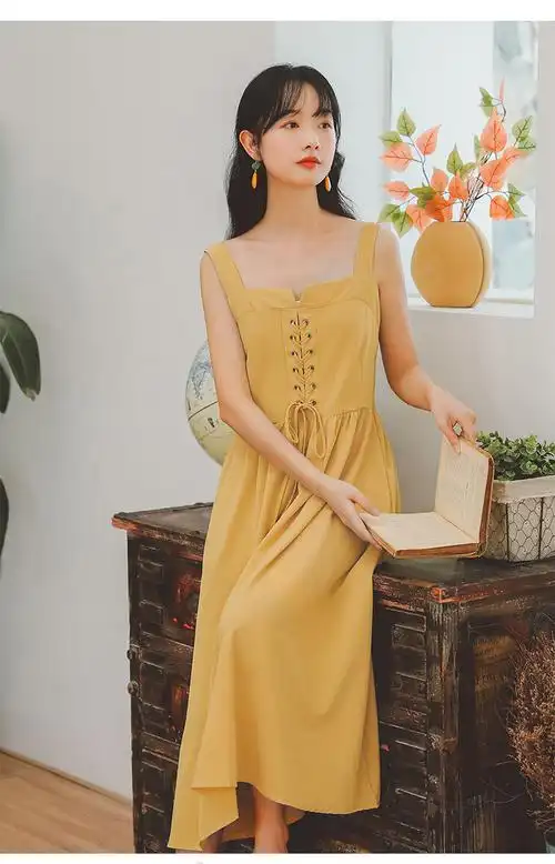 青少女装夏天款式大学生中学生法式显瘦背带吊带连衣裙女装夏季2020年