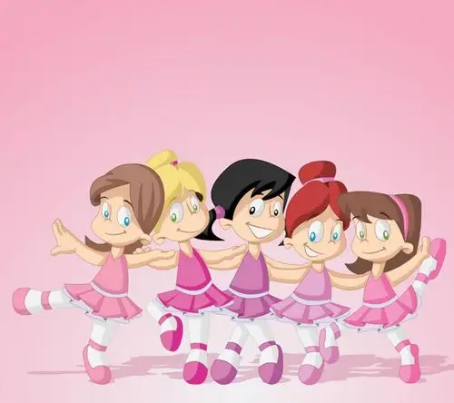 小女孩子们一起跳舞的可爱卡通图片手机壁纸