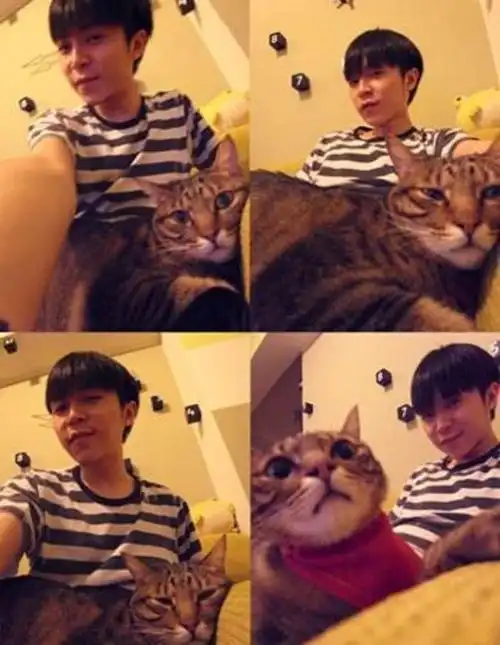 "苏打绿"主唱吴青峰和他的猫"泡泡".