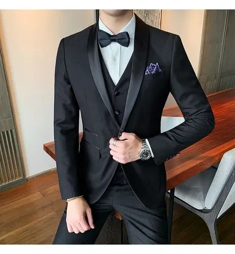 丹杰仕 新郎西服套装男士结婚晚礼服韩版修身司仪主持人西装男正装