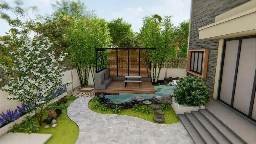 100平米庭院,再现茂林修竹,清流激湍诗情画意之美,贤士快来呀