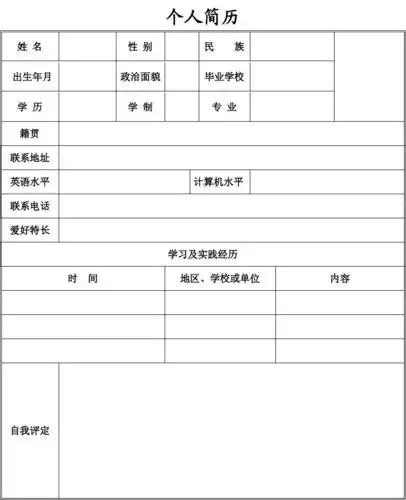 空白个人简历空白的个人简历,打印出来可以直接填写 个人简历 姓 名