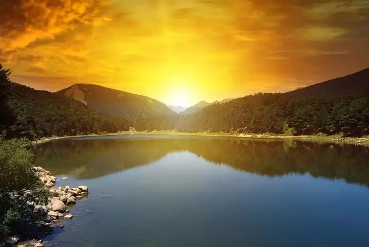 日出,上方,湖,山_高清图片_全景视觉