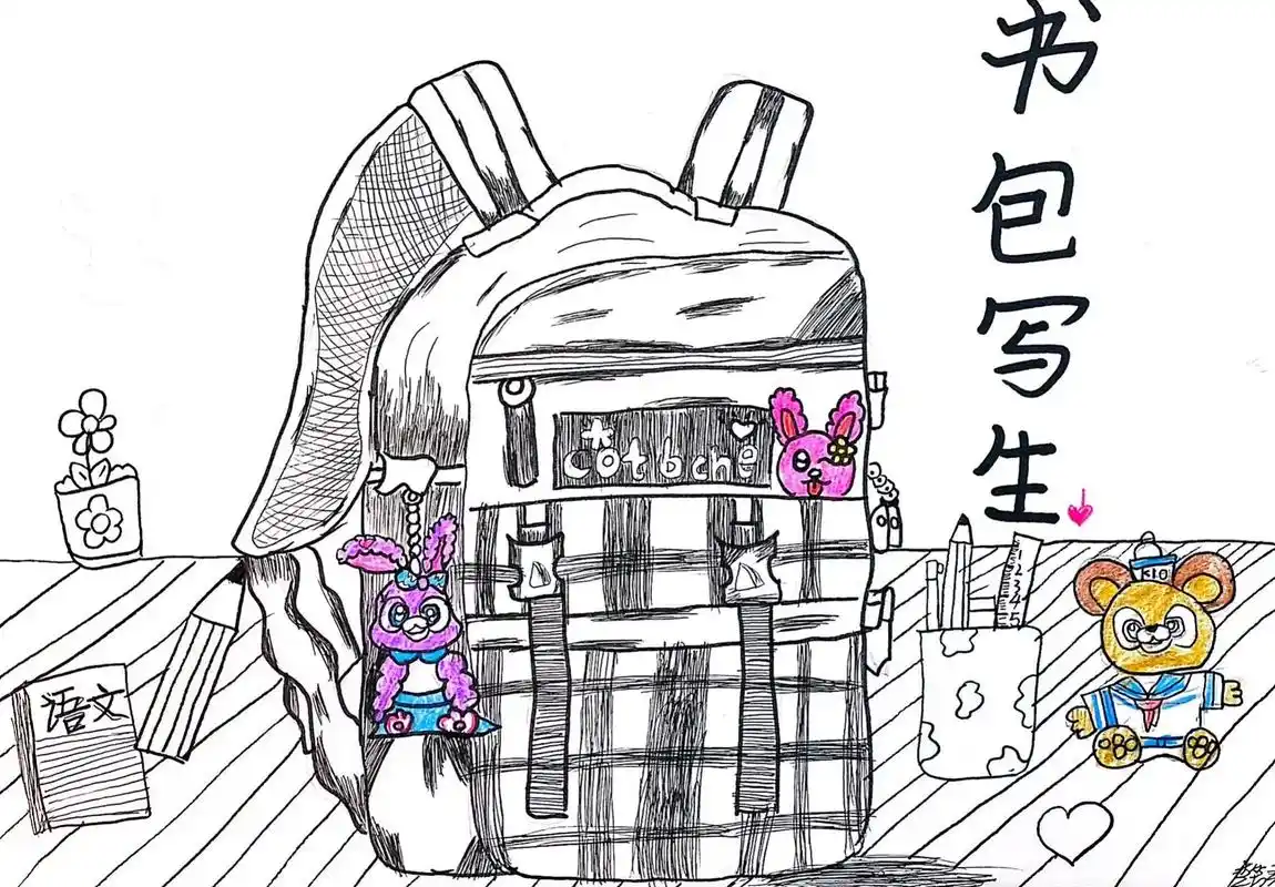 线描《书包》中级线描《书包94》 练习从整体到局部的刻画(拉 - 抖