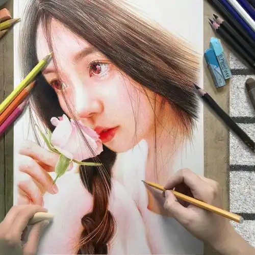 高端a绘画铅像定制真人素片彩绘c画画代照描转手素描手画像头奢华