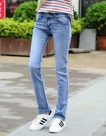 牛仔裤女裤浅色韩版中腰浅色宽松显瘦弹力直筒裤长裤女浅蓝色25码1尺8