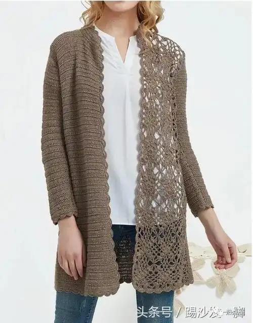 「手工编织」秋款镂空钩花单边小高领纯色针织外套
