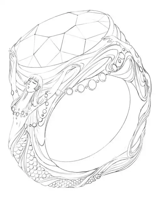 人鱼戒指线稿珠宝电绘