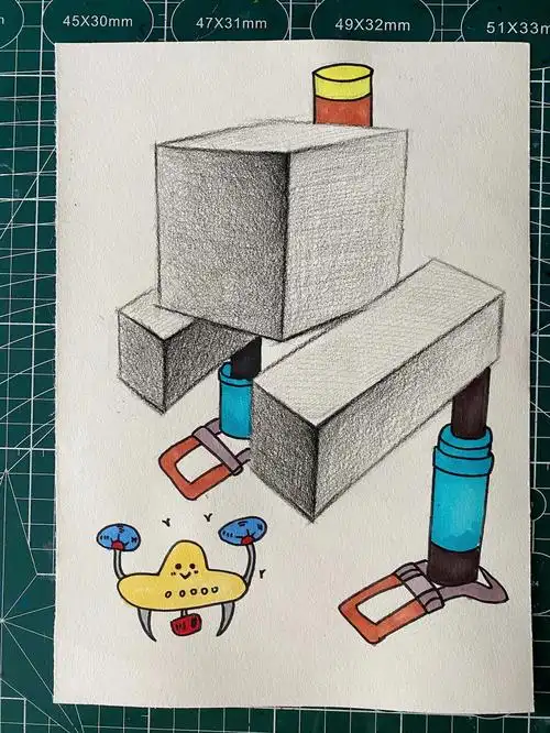 画画 #创意 #儿童创意美术  #素描石膏几何体  #创意素描  #儿童画