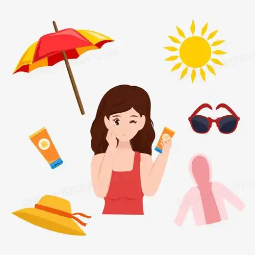 卡通女孩夏季防晒各种措施元素