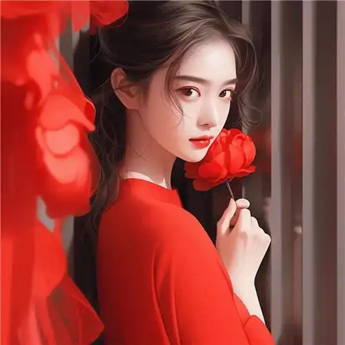 手绘女生红色系头像图片高清(12张)