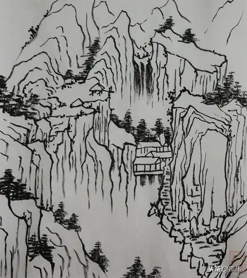 国画大师黄公望悬崖山道:关键步骤图|中国山水画零基础入门国画大师