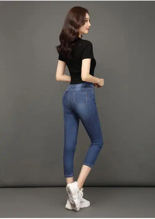 莫代尔(严谨工艺)八分牛仔裤女夏季薄款小个子2022年新款七分高腰九分