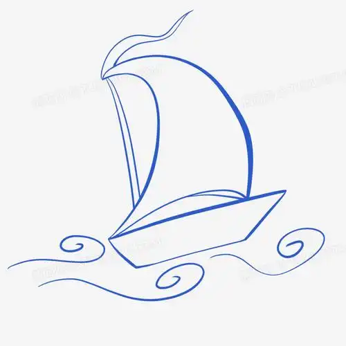 《卡通风蓝色线稿帆船创意元素》,由迷南文化传媒(上海)有限公司设计