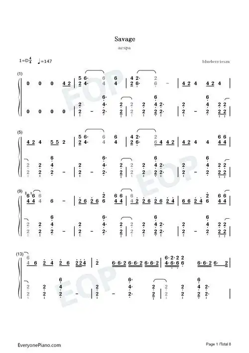 savage钢琴简谱-aespa演唱1
